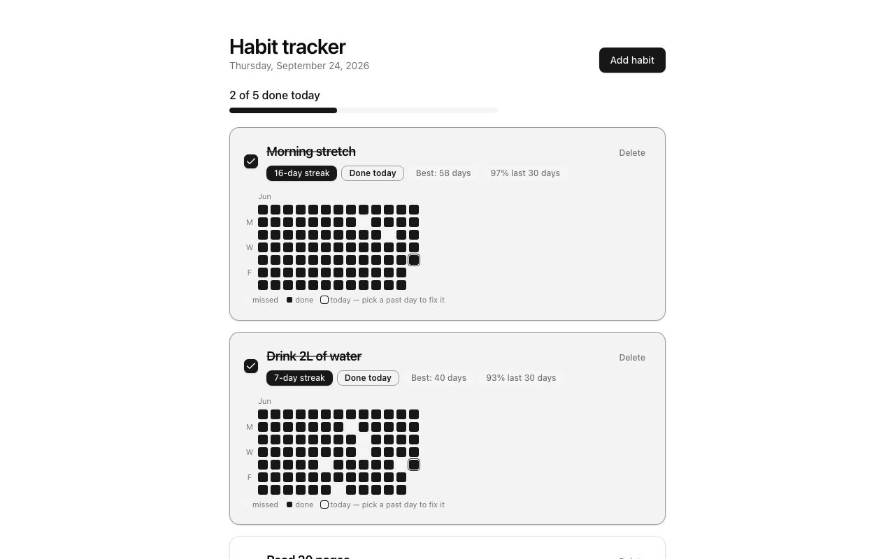 Habit Tracker, as it looks live