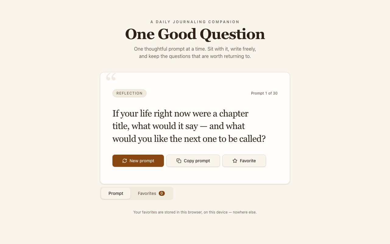 One Good Question, as it looks live