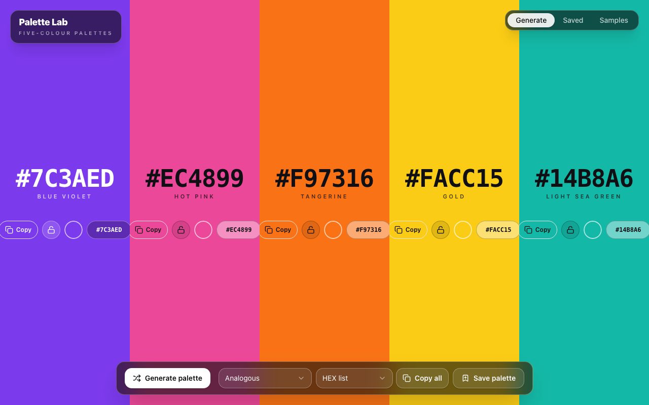 Palette Lab, as it looks live